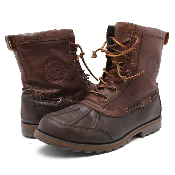 POLO Ralph Lauren Whitsand Leather Boots Brown Lace Up Winter Outdoors Unisex - Picture 2 of 12